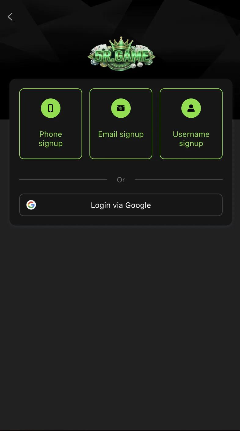 5R Game Registration Screen Pakistan